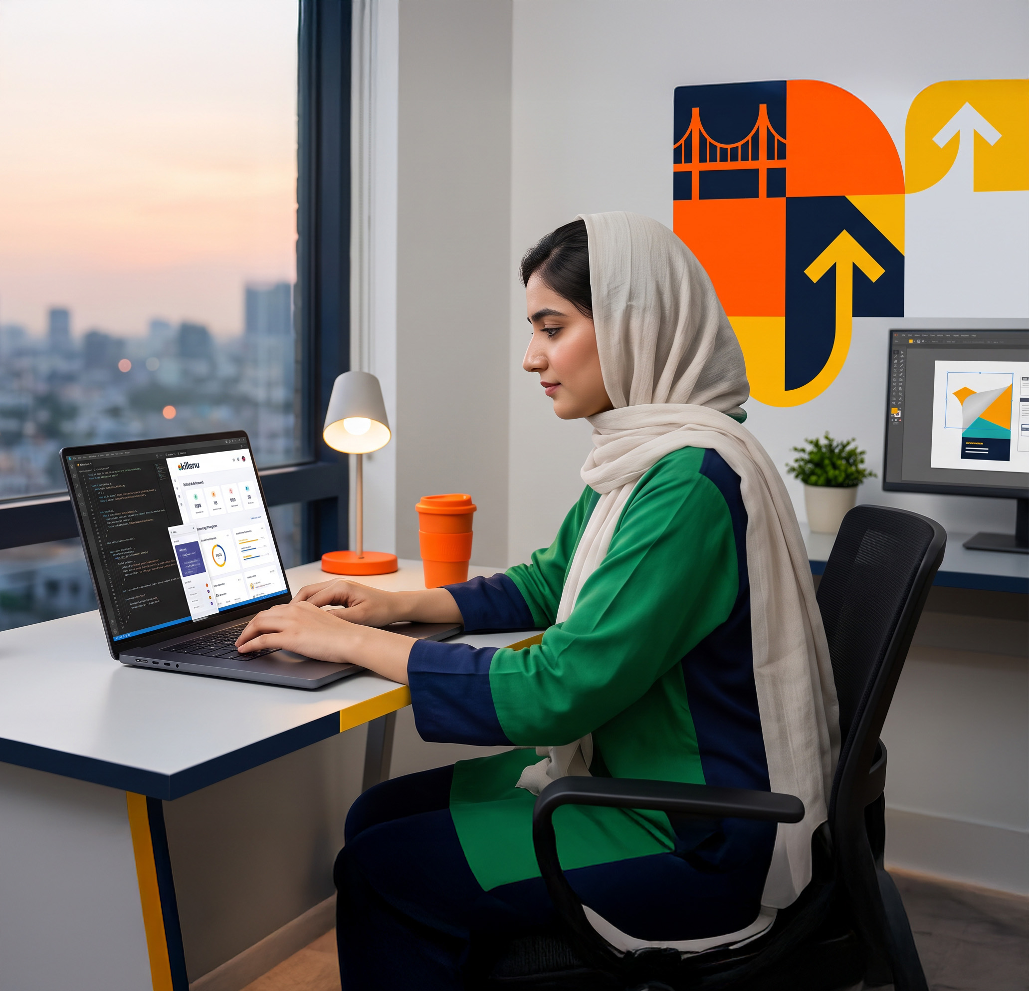 Empowered female student mastering digital skills